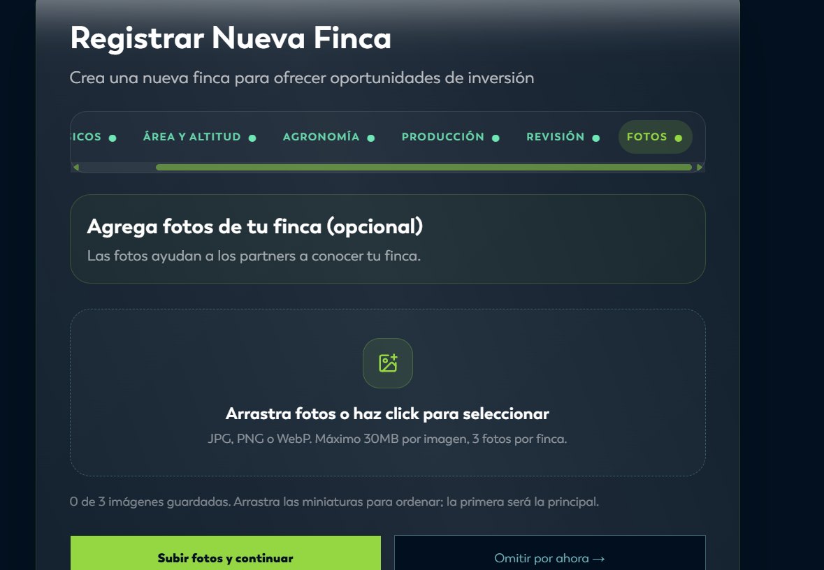 Sección de fotos de la finca en la plataforma Harvverse